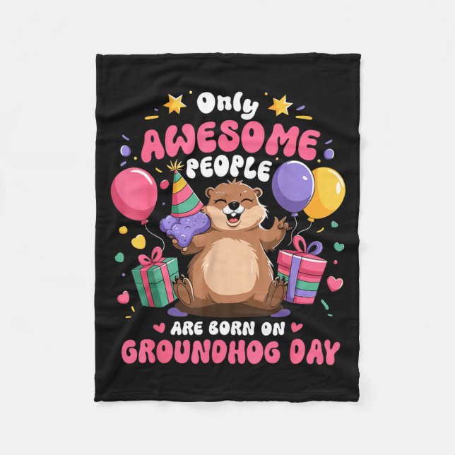 Awesome People Are Born On Groundhog Day Birthday  Fleecefilt (Framsidan)