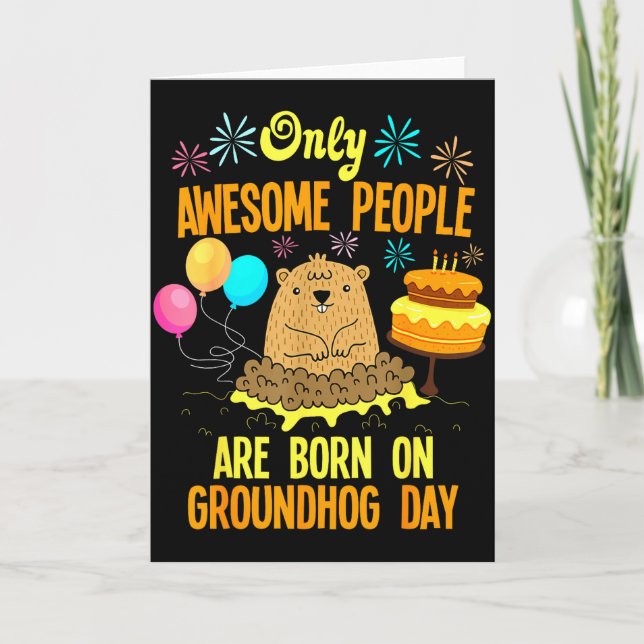 Awesome People Born On Groundhog Day Funny Anniver Kort (Framsida)