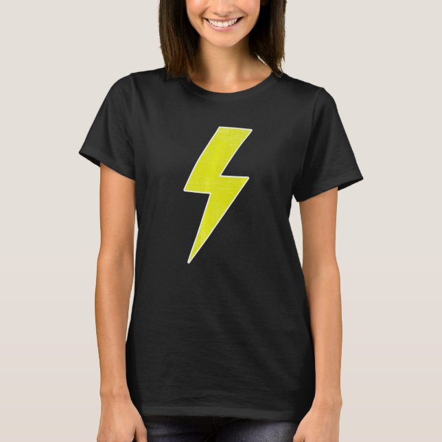 Awesome Retro Distressed YELLOW & WHITE Lightning  T Shirt (Framsida)