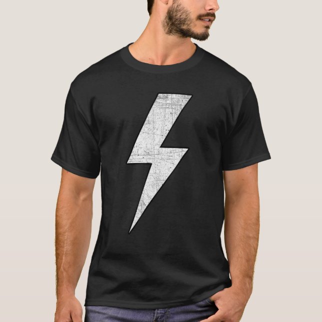 Awesome Retro Front & Back BLACK & WHITE Lightning T Shirt (Framsida)