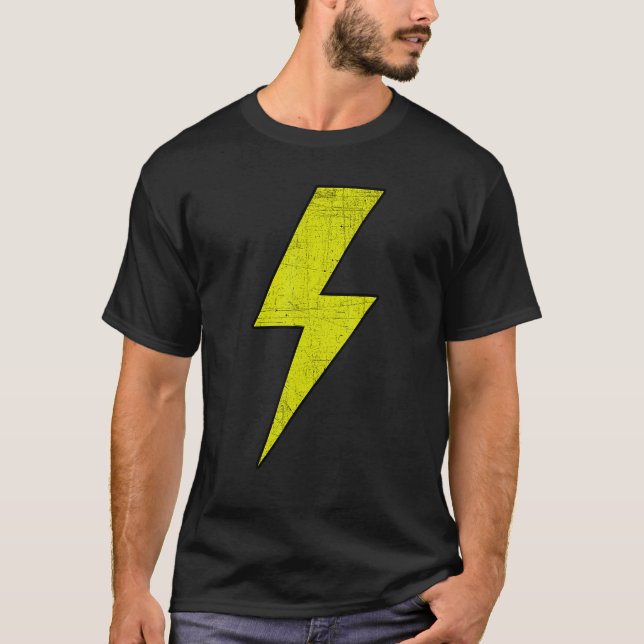 Awesome Retro Front & Back BLACK & YELLOW Lightnin T Shirt (Framsida)