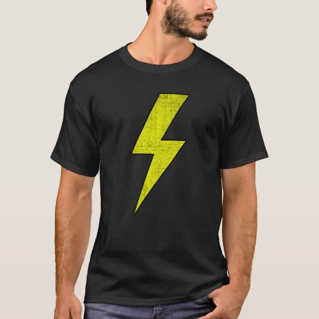 Awesome Retro Front & Back BLACK & YELLOW Lightnin T Shirt (Framsida)