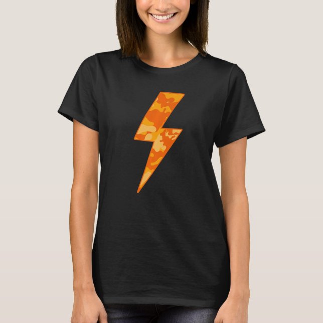 Awesome Retro ORANGE FALL CAMO Lightning Bolt   T Shirt (Framsida)