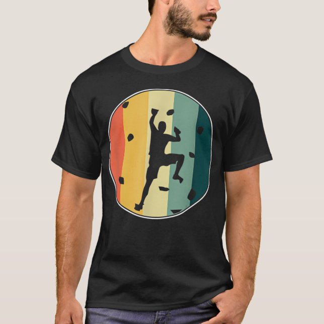Awesome Retro Wall Climber Rock Mountain Climbing  T Shirt (Framsida)