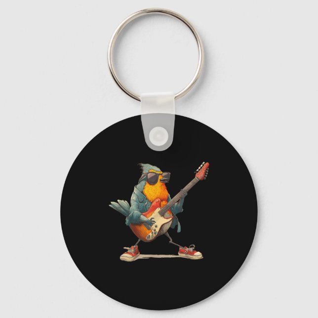 Awesome Robin Bird With Electric Guitar For Boys A Nyckelring (Framsida)