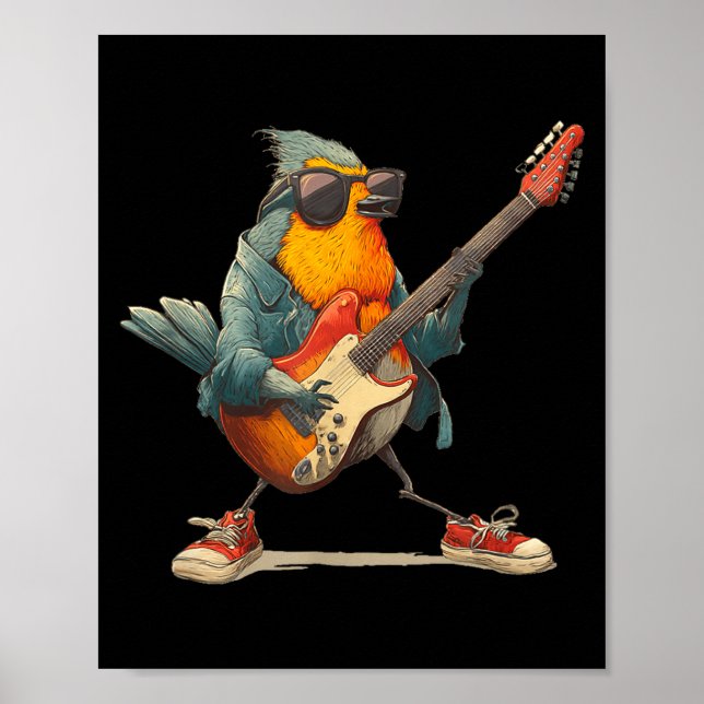 Awesome Robin Bird With Electric Guitar For Boys A Poster (Framsidan)
