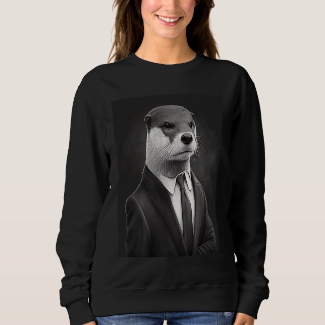Awesome Sea Otter Animal Cool Otter In Black Suit  T Shirt (Framsida)