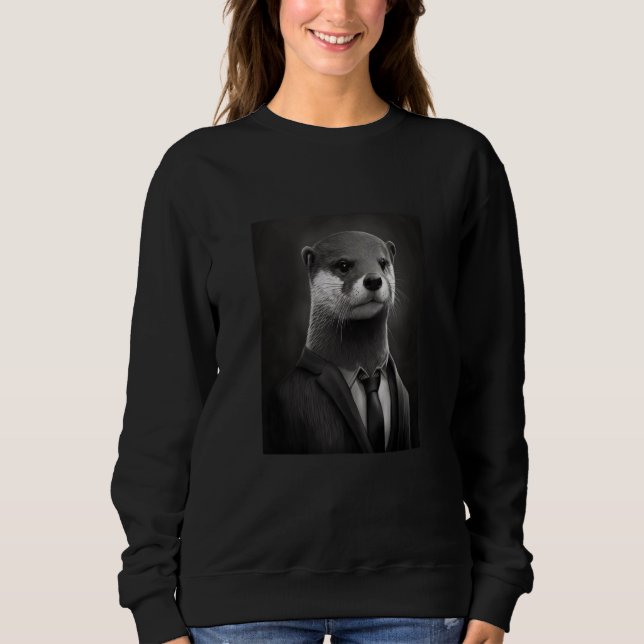 Awesome Sea Otter Animal Cool Otter In Black Suit T Shirt (Framsida)