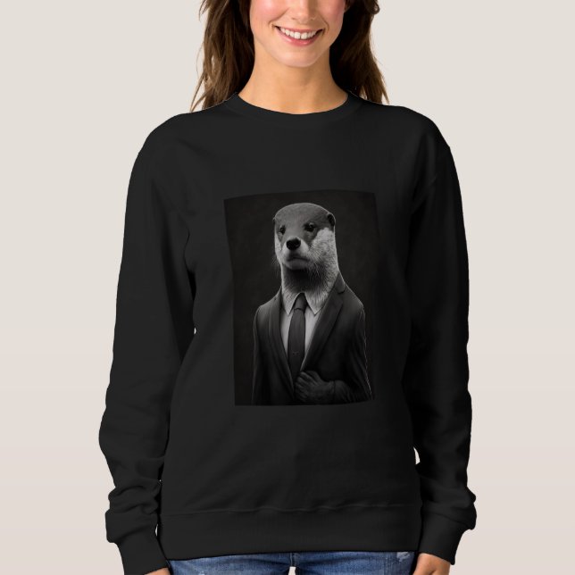 Awesome Sea Otter Animal Cool Otter In Black Suit  T Shirt (Framsida)