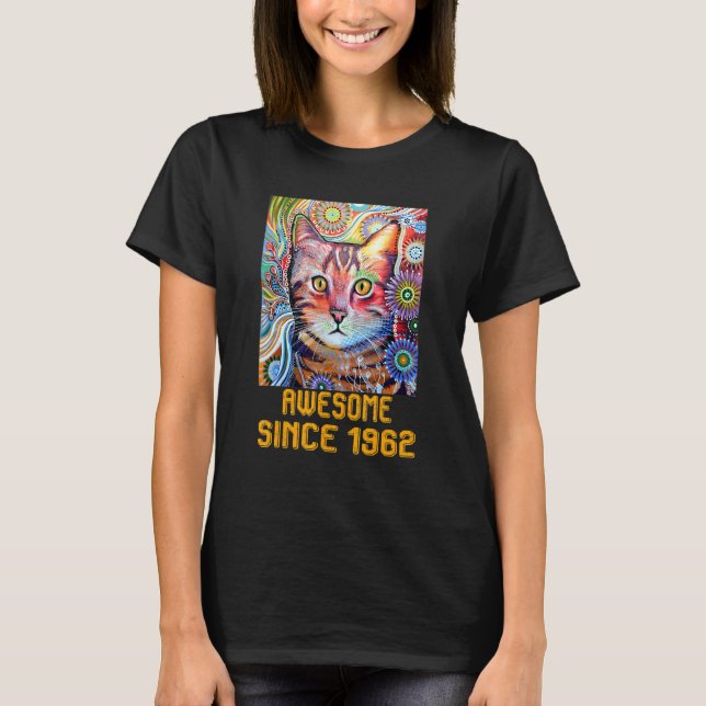 Awesome Since 1962  Cat 60th Birthday T Shirt (Framsida)