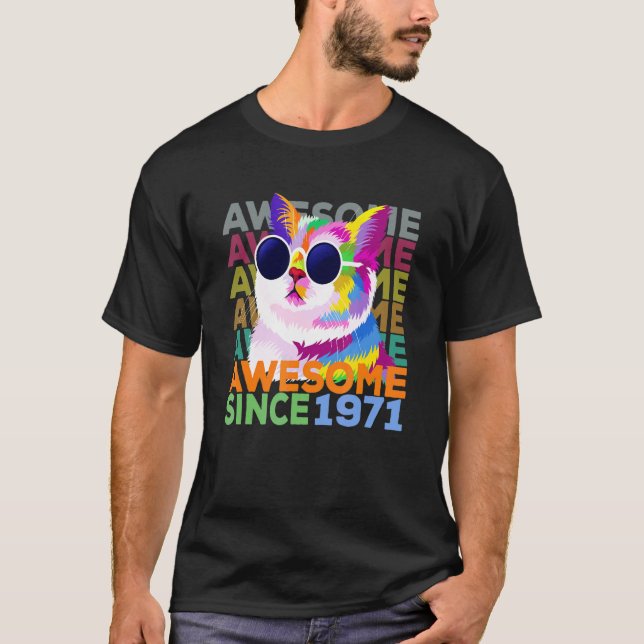 Awesome Since 1971 Cat 51st Birthday T Shirt (Framsida)
