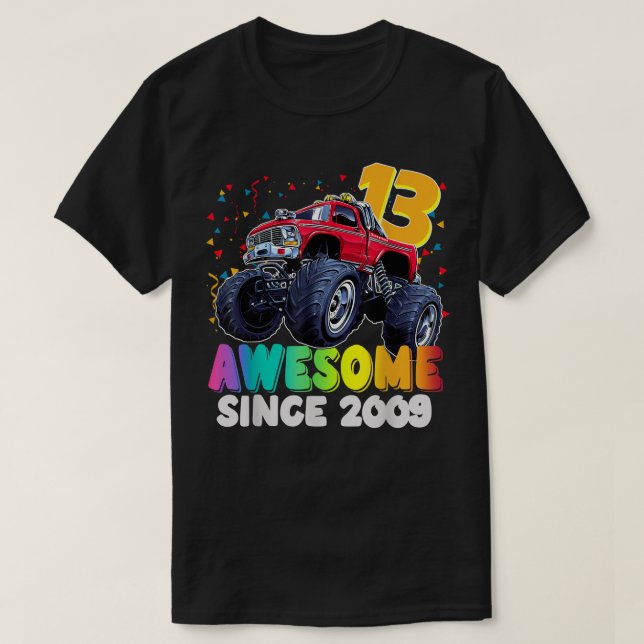 Awesome Since 2009 13th Birthday Boy Monster Truck T Shirt (Design framsida)