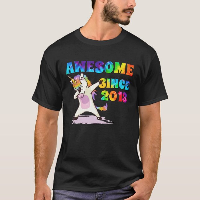 Awesome Since 2013 Dabbing Unicorn Tie Dye Age T Shirt (Framsida)