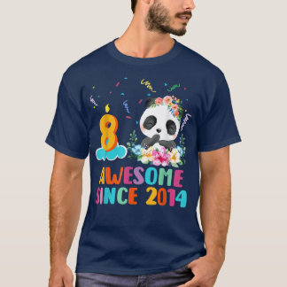 Awesome since 2014 8th Birthday 8 Year Old Panda U T Shirt