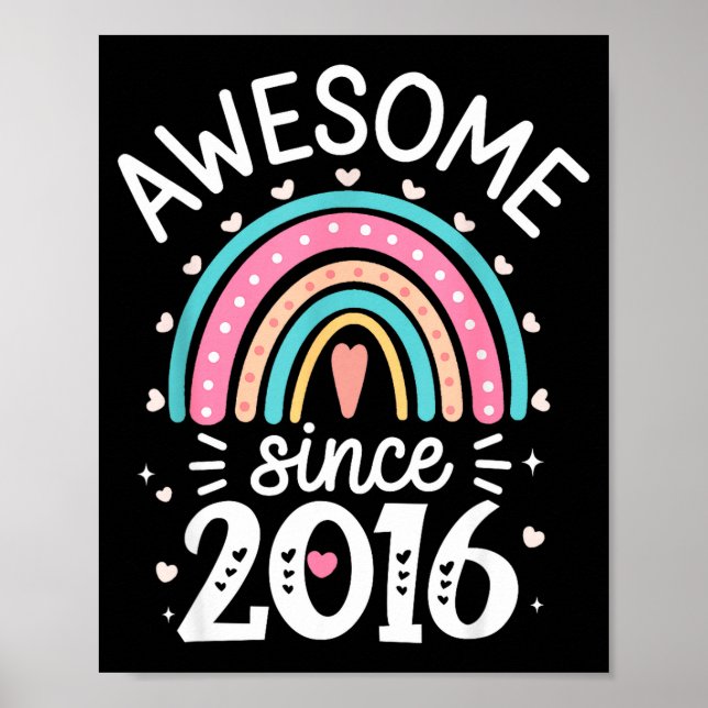 Awesome Since 2016 9th Birthday Rainbow Born In 20 Poster (Framsidan)