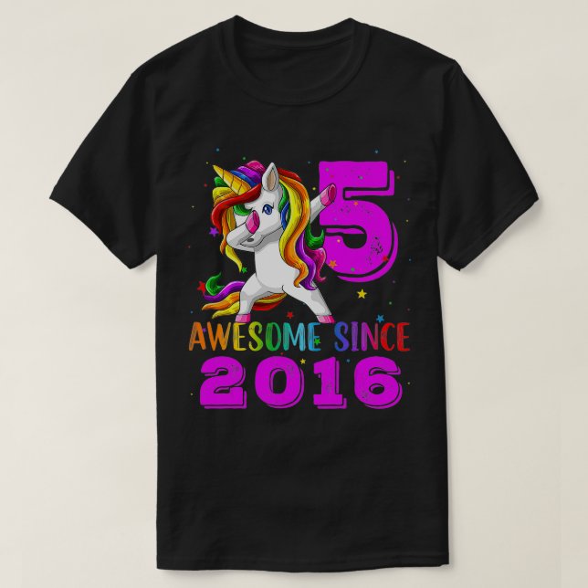 Awesome Since 2016 Rainbow Unicorn Dabbing 5th Bir T Shirt (Design framsida)