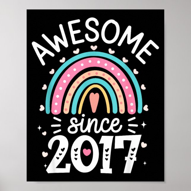 Awesome Since 2017 8th Birthday Rainbow Born In 20 Poster (Framsidan)