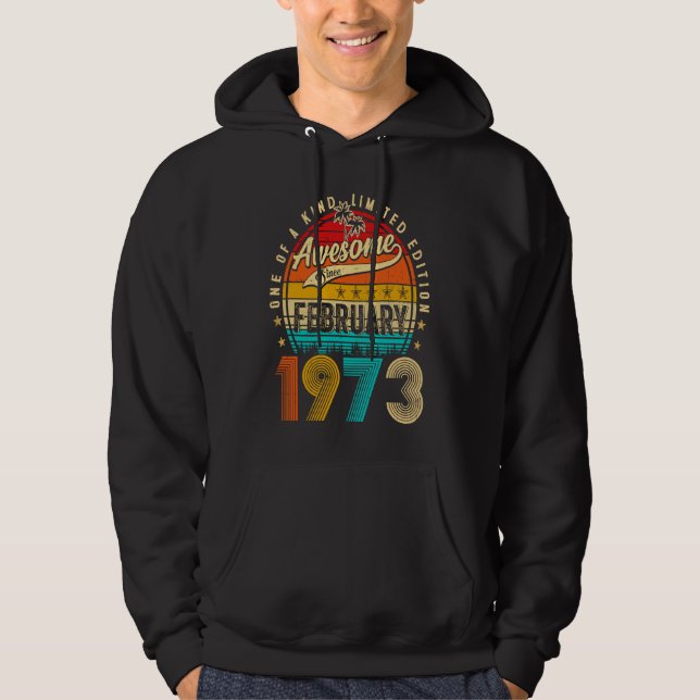 Awesome Since February 1973 50 Years Old 50th Birt Hoodie (Framsida)