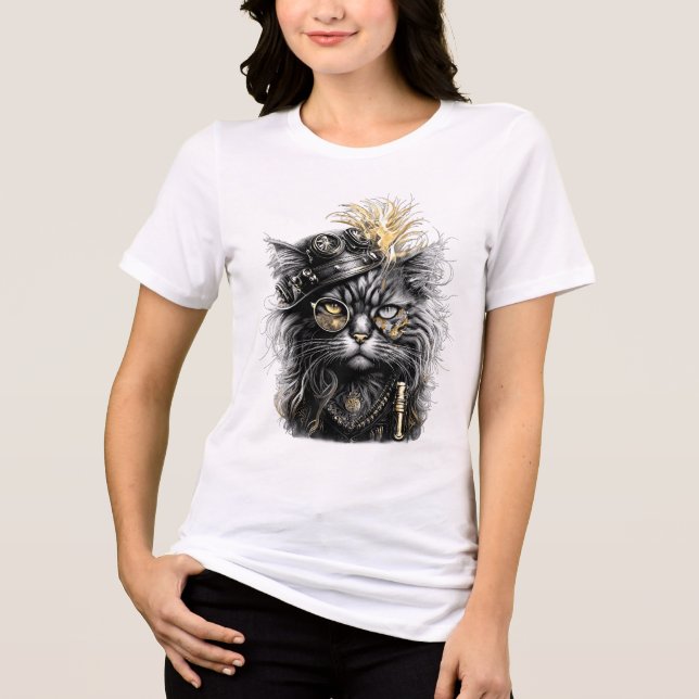 Awesome Steampunk Cat  T Shirt (Framsida)