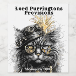 Awesome Steampunk Cat  Vinflaska Etikett