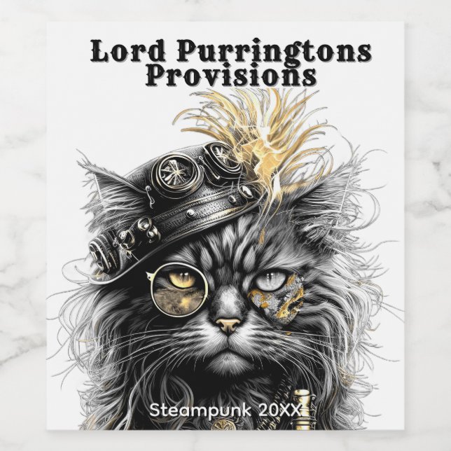 Awesome Steampunk Cat  Vinflaska Etikett (Singel etikett)