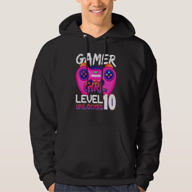 Awesome Video Games Controller Level 10 Unlocked G Hoodie (Framsida)