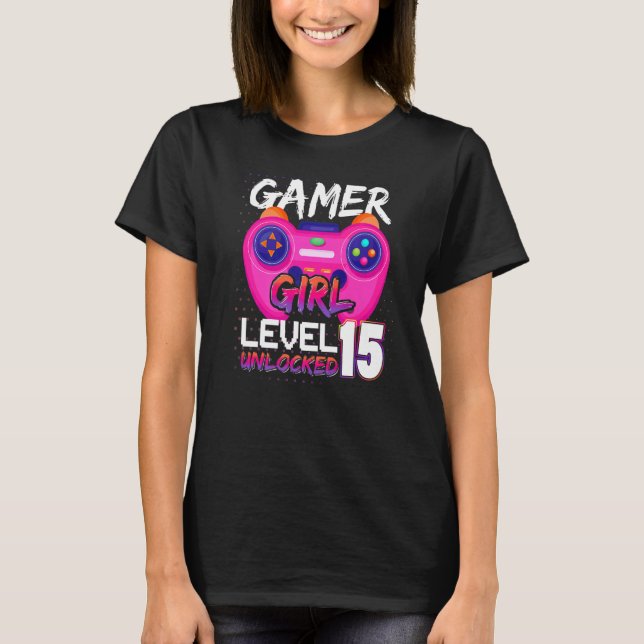 Awesome Video Games Controller Level 15 Unlocked G T Shirt (Framsida)
