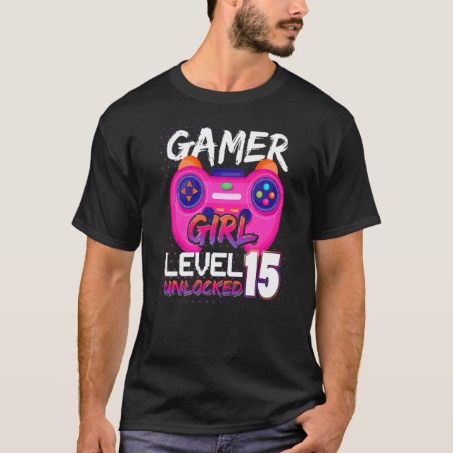 Awesome Video Games Controller Level 15 Unlocked G T Shirt (Framsida)