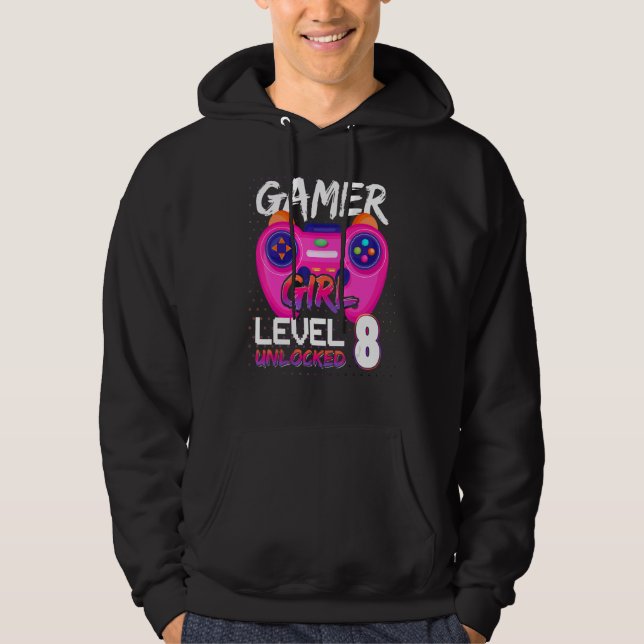 Awesome Video Games Controller Level 8 Unlocked Ga Hoodie (Framsida)