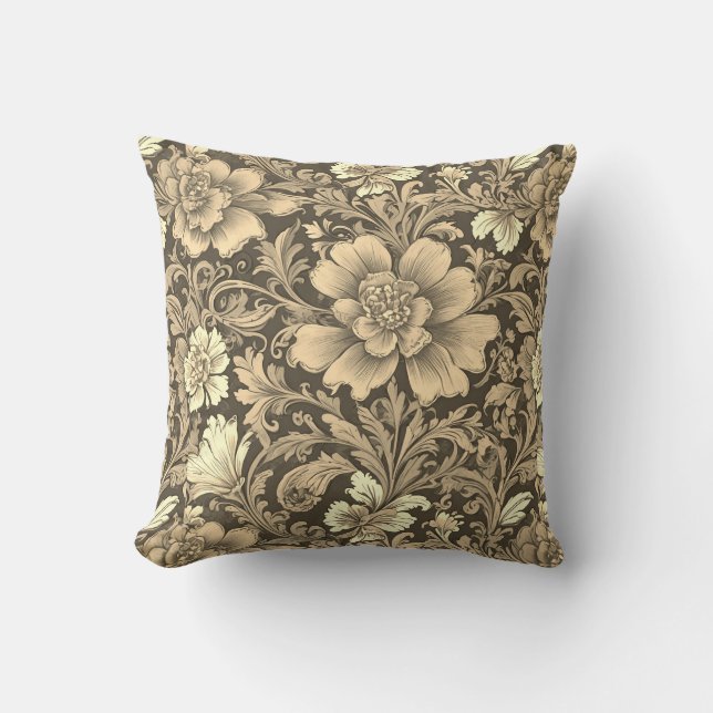 Awesome Vintage Sepia Floral Pattern  Kudde (Framsida)
