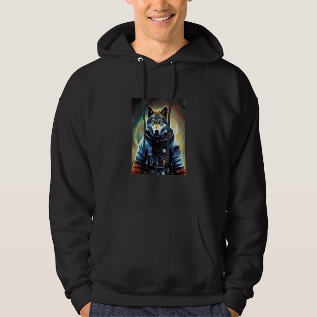 Awesome Wolf Astronaut Cosmonaut Astronomy Wolf Hoodie (Framsida)