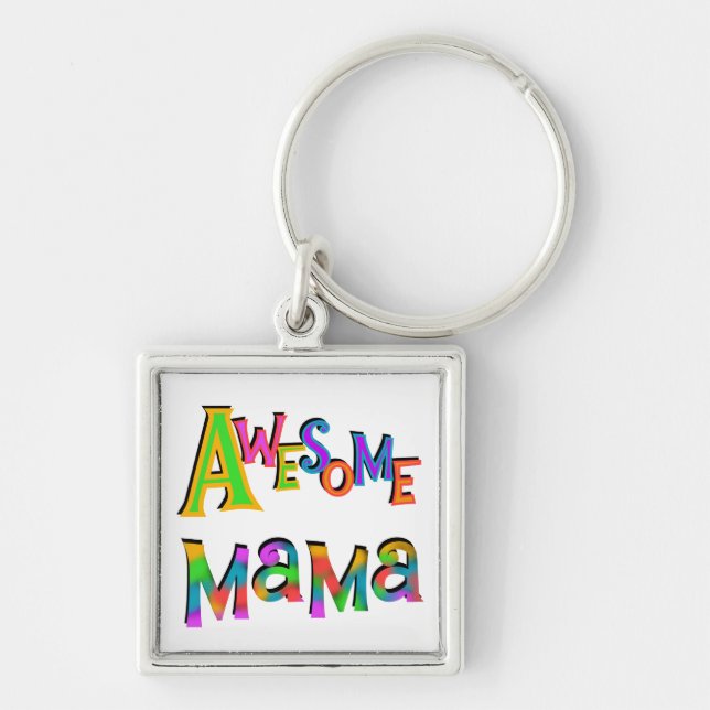 awesomemama.png fyrkantig silverfärgad nyckelring (Framsidan)