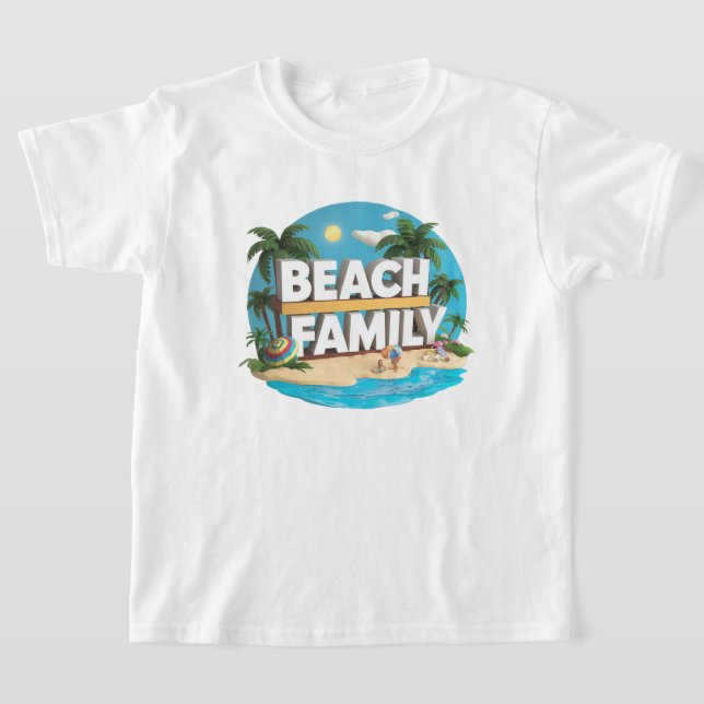Awsome Färgad Beach Family Kids T Shirt (Laydown)