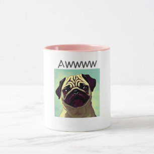 Aww brun ögon pug söt, ätliga valpar hund mugg