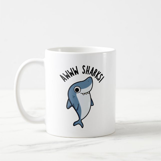 Awww Sharks Funny Animal Pun Kaffemugg (Vänster)
