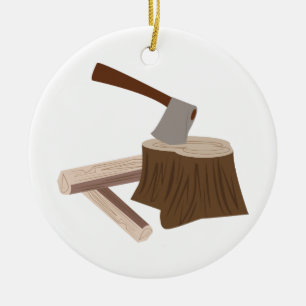 Ax i stump julgransprydnad keramik