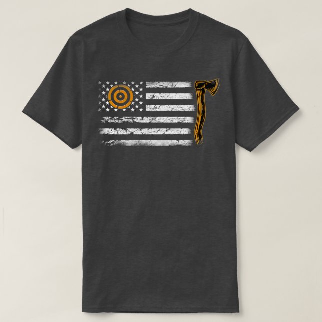 Ax Thrower presenterar American Flagga Hatchet Fun T Shirt (Design framsida)