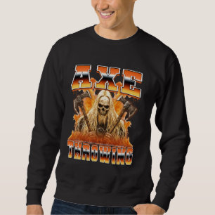 Ax Throwing Ax Thrower Skeleton Skull 90s Bootle Lång Ärmad Tröja