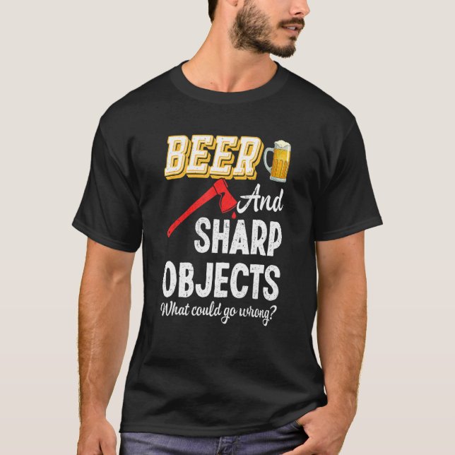 Ax Throwing Beer Vassa Objects Hatchet Lumberjack T Shirt (Framsida)