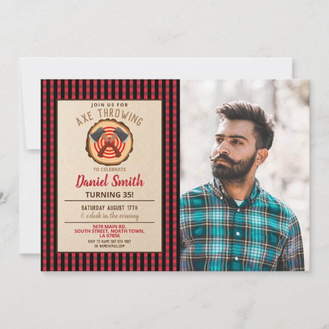 Ax Throwing Birthday Wood Lumberjack Play Photo Inbjudningar (Framsida)