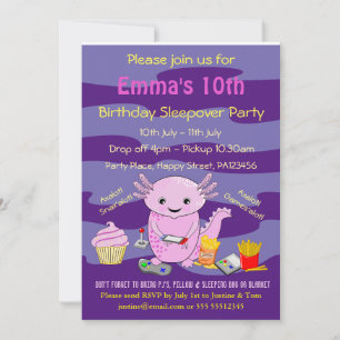 Axalotl Sleepover Party-inbjudan Inbjudningar