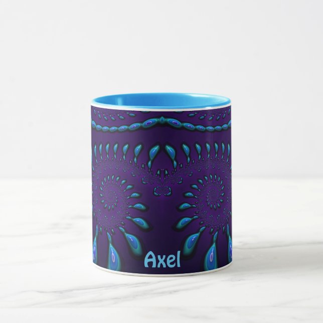 AXEL ~ GLOSSY 3D Zany Blue Fractal ~ Mugg (Center)