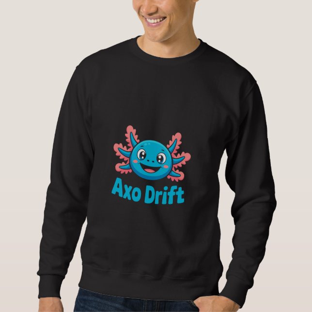 AXO Drift Cute Blue Axolotl Kawaii Cartoon Charact Lång Ärmad Tröja (Framsida)