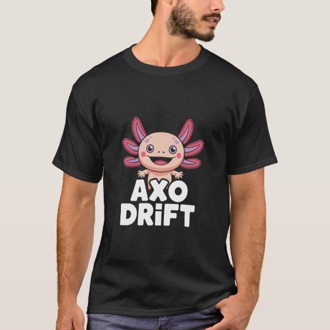 AXO Drift Cute Kawaii Axolotl Cartoon Character T Shirt (Framsida)