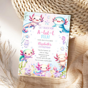 Axolotl A-Lot-l Rolig Födelsedagsinbjudan Inbjudningar