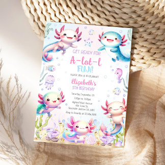 Axolotl A-Lot-l Rolig Födelsedagsinbjudan Inbjudningar