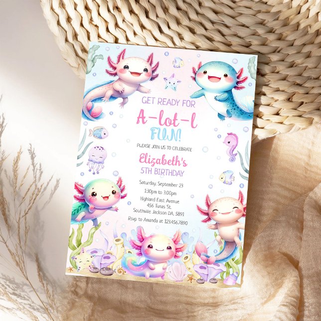 Axolotl A-Lot-l Rolig Födelsedagsinbjudan Inbjudningar (Skapare uppladdad)
