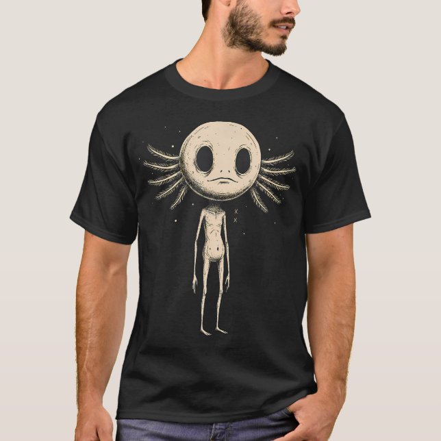Axolotl Alien Söt Gotisk Groddjursillustration T Shirt (Framsida)