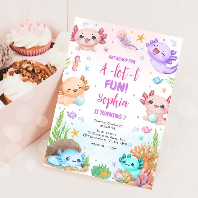 Axolotl Alotl Rolig Födelsedagsfest Inbjudan (Skapare uppladdad)