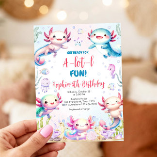 Axolotl Alotl Rolig Födelsedagsfest Inbjudan